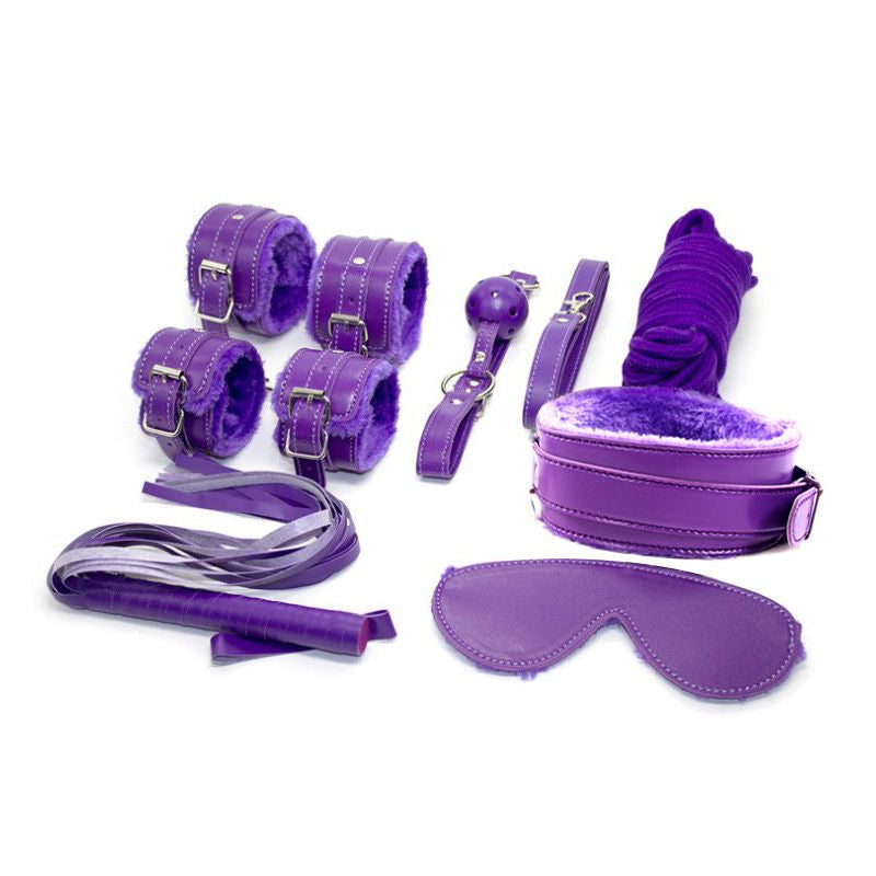 2026 New 7 Pieces PU Leather Bondage Set Restraint Handcuffs Ankle Cuffs Whip BDSM Sex Toys for Couple Gay Exotic Accessories Tz01 T200511 Free Shipping