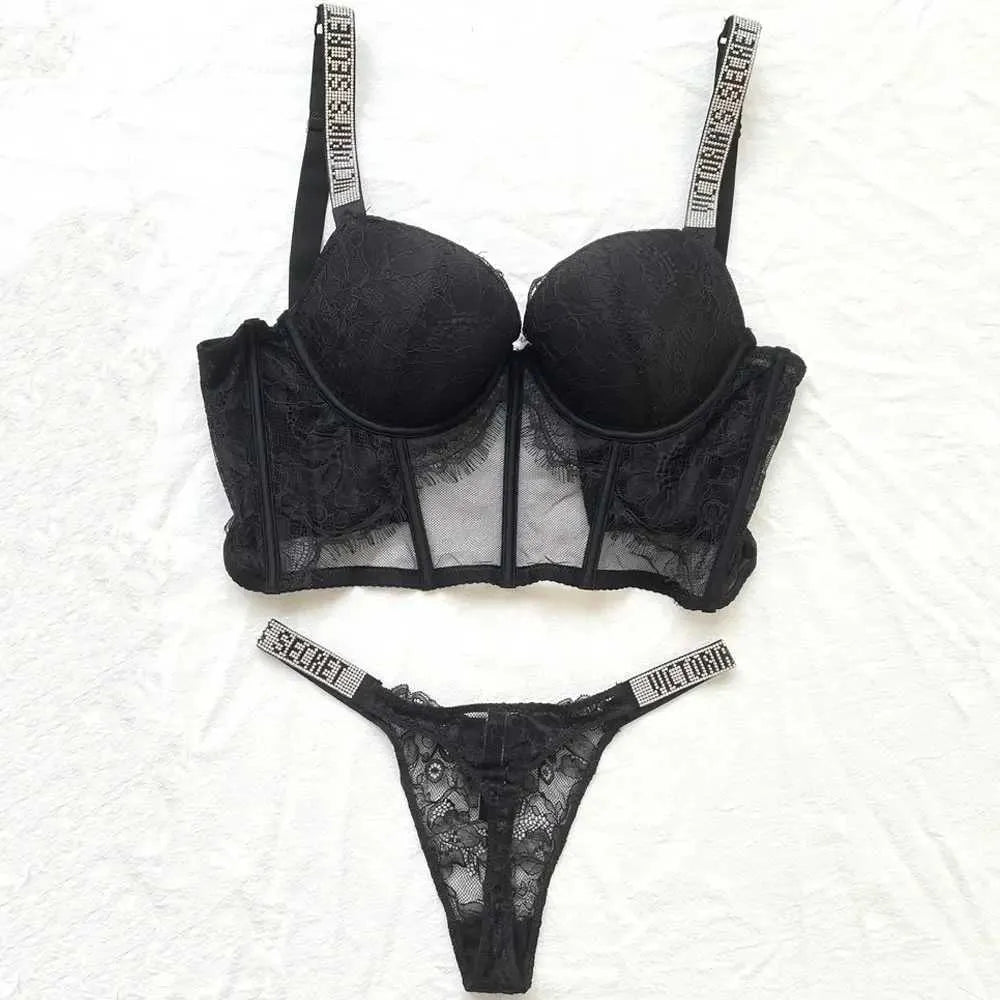 Designer Victoriasecret Lingerie Sets Lace Bra and Panty Set Sexy Rhinestone Push up Short Comfortable Women S Underwear C0E