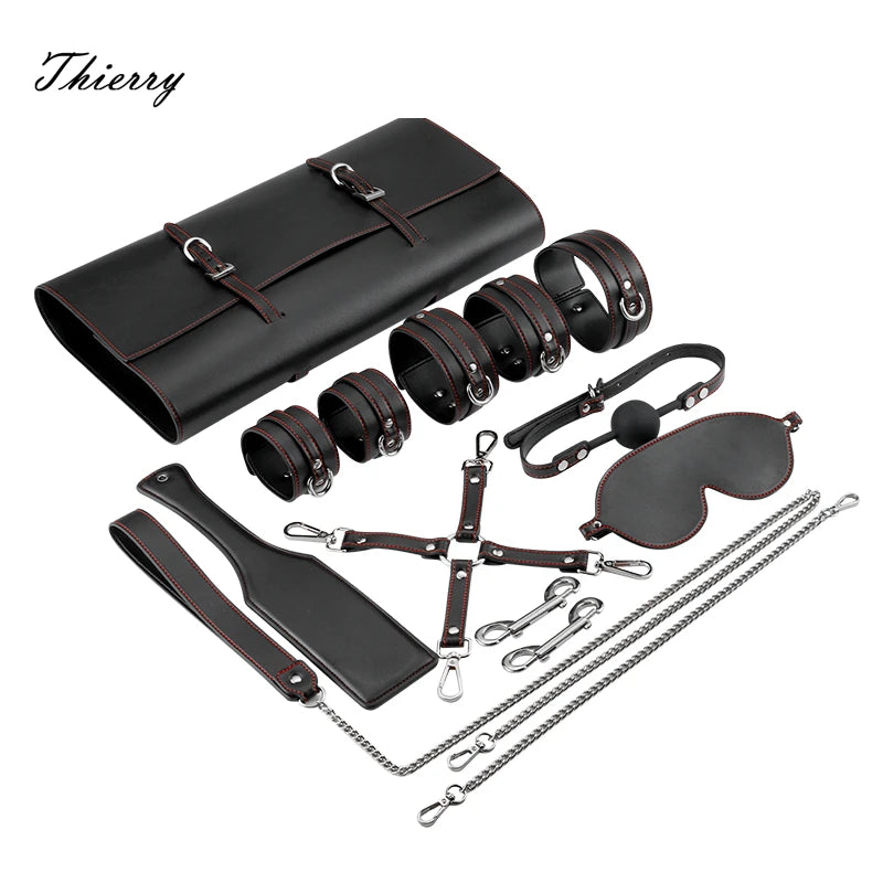 Erotic Tied Bondage Kits Sex Slave Restraint Set Ankle Cuffs Handcuff Collar Gag Whip Blindfold Adult Sex Toys for Women
