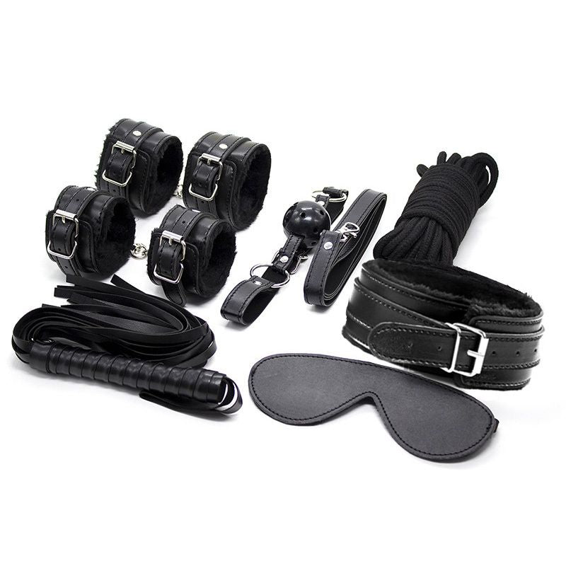 2026 New 7 Pieces PU Leather Bondage Set Restraint Handcuffs Ankle Cuffs Whip BDSM Sex Toys for Couple Gay Exotic Accessories Tz01 T200511 Free Shipping
