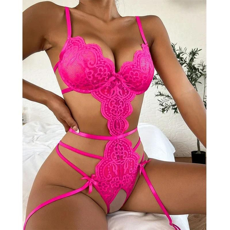 Bras Sets Lace Porn Lingerie Woman Erotic Bodysuit See through Sex Costume Deep V Crotchless Backless Sexy Underwear Teddy Pajamas 18