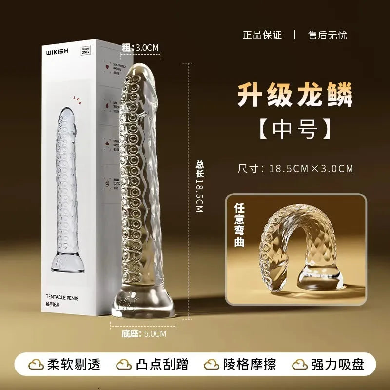 Wikishi Tentacle Dildo Realistic Fake Penis Female Masturbator Soft Transparent Adult Sex Toys