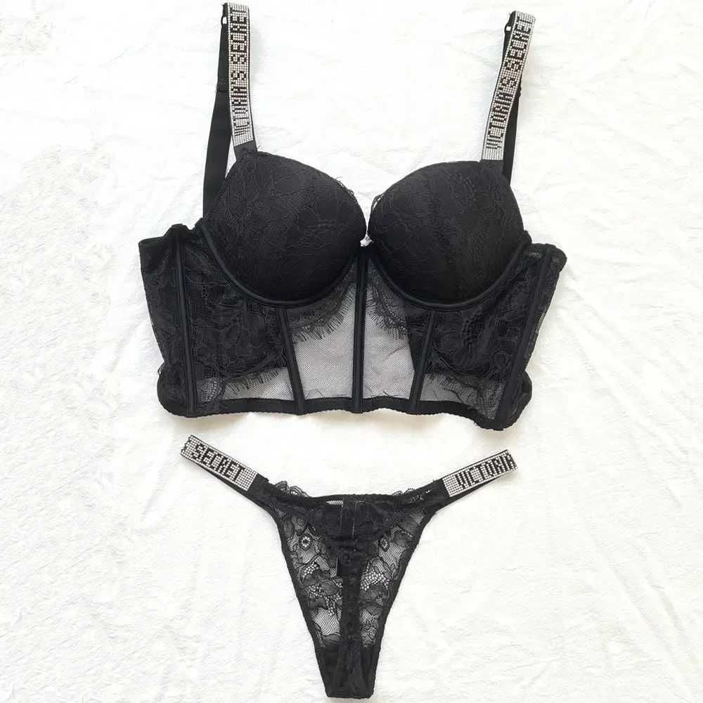 Designer Victoriasecret Lingerie Sets Lace Bra and Panty Set Sexy Rhinestone Push up Short Comfortable Women S Underwear C0E
