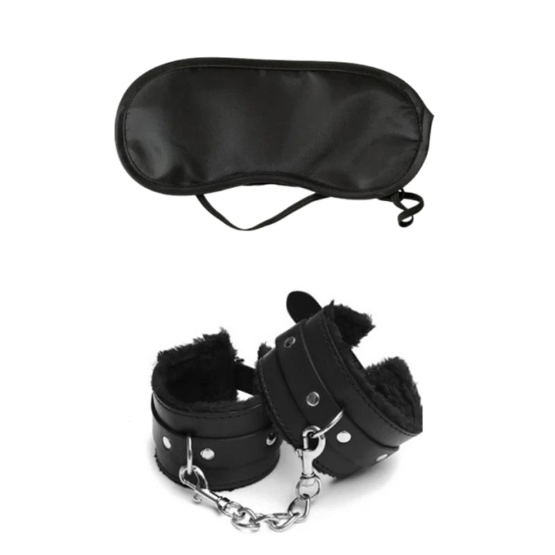2Pcs PU Leather Sex Handcuffs with Eye Mask Sex Toys for Couples Adult Games Slave Bondage Restraints Erotic Accessories