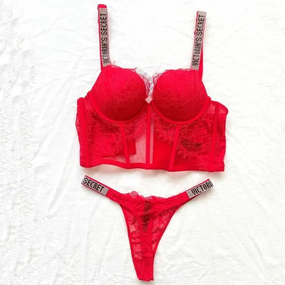 Designer Victoriasecret Lingerie Sets Lace Bra and Panty Set Sexy Rhinestone Push up Short Comfortable Women S Underwear C0E