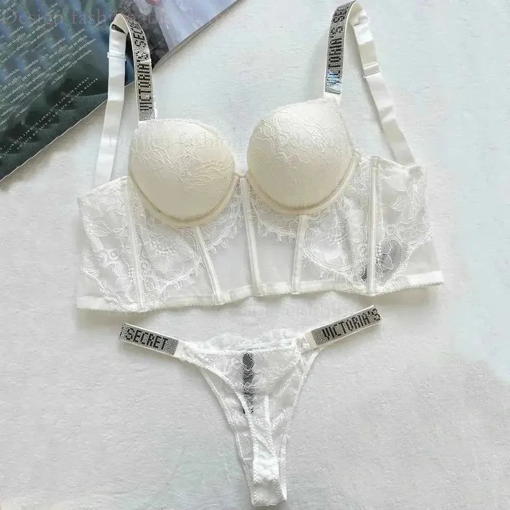 Designer Victoriasecret Lingerie Sets Lace Bra and Panty Set Sexy Rhinestone Push up Short Comfortable Women S Underwear C0E