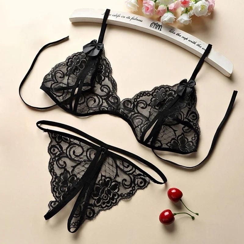 Bras Sets Lace Porn Lingerie Woman Erotic Bodysuit See through Sex Costume Deep V Crotchless Backless Sexy Underwear Teddy Pajamas 18